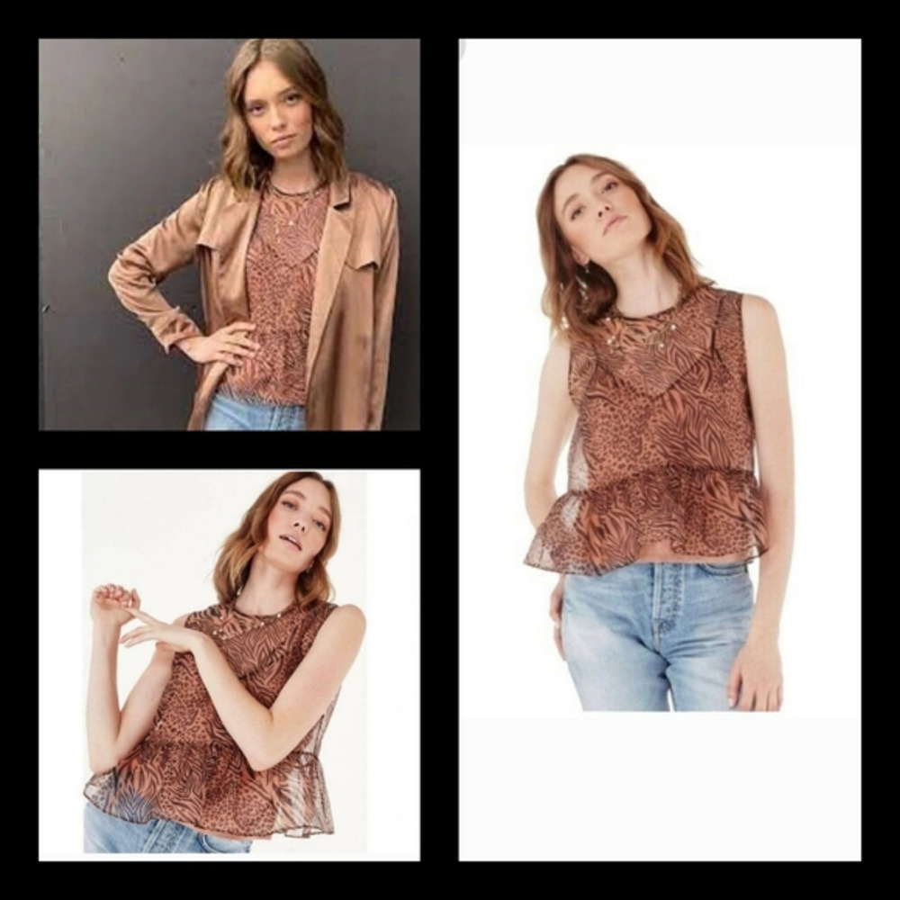 ❤️CAMI‎ NYC Leopard Animal Print Amira Jungle Peplum Silk Organza
